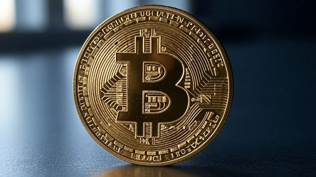 عملة بيتكوين ذهبية على سطح أملس، تعكس التدفقات الخارجية الكبيرة للبيتكوين من منصات التداول خلال عام 2024.